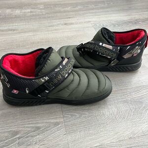 New Balance Olive Quilted Slip-Ons with Red Lining